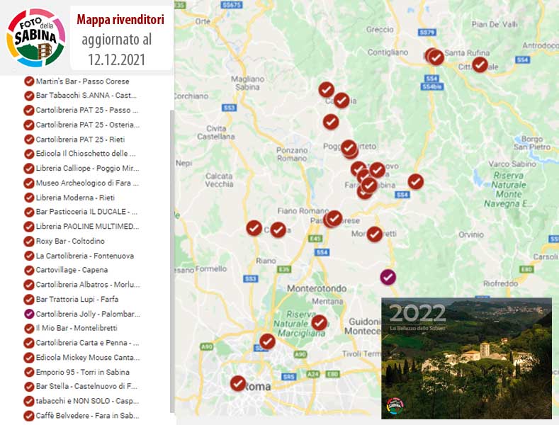 Mappa rivenditori del calendario FOTO DELLA SABINA